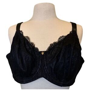 Curvy Couture 44C Everyday Glamour Black Lacy Unlined UW Bra 1207 NWT